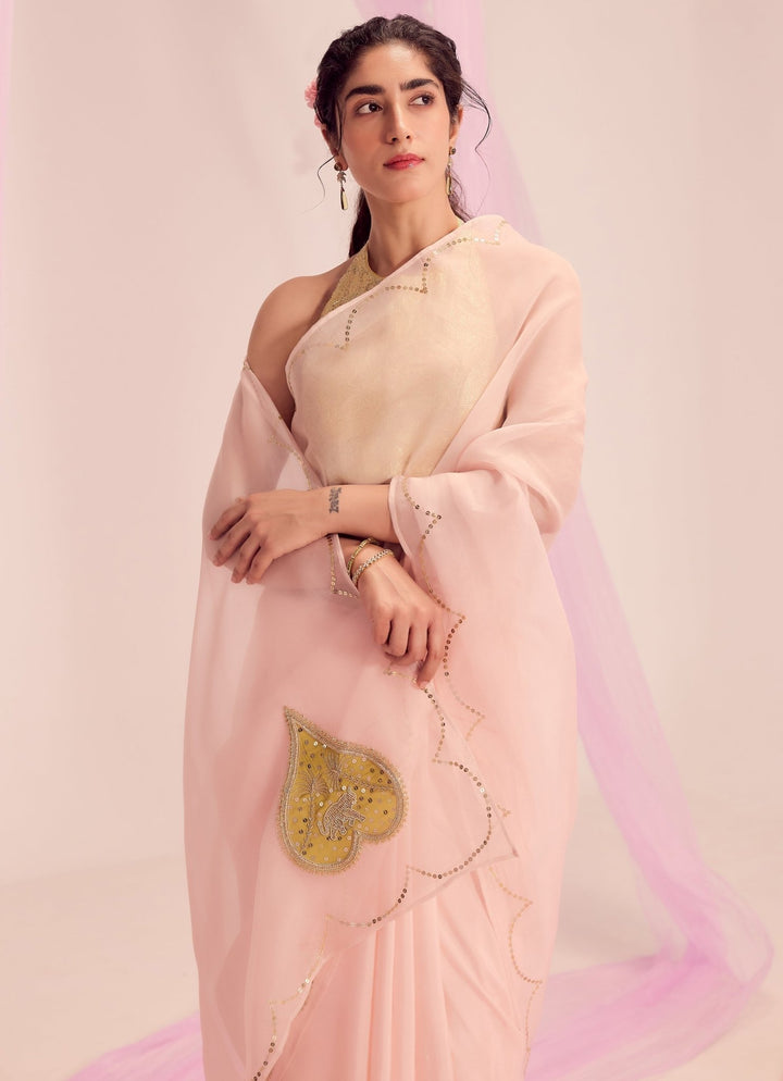 Pastel Pink Pure Silk Organza Saree Kapardara - Fabilicious Fashion