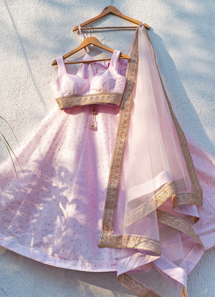 Pastel Pink Raw Silk Lehenga Set Anisha Shetty - Fabilicious Fashion