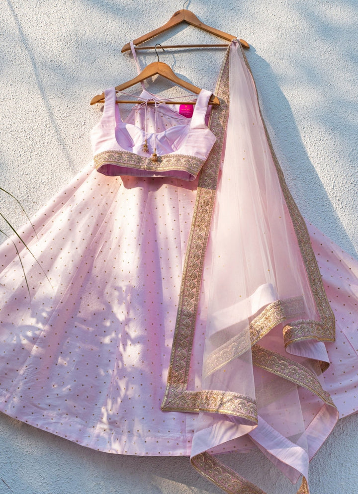 Pastel Pink Raw Silk Lehenga Set Anisha Shetty - Fabilicious Fashion