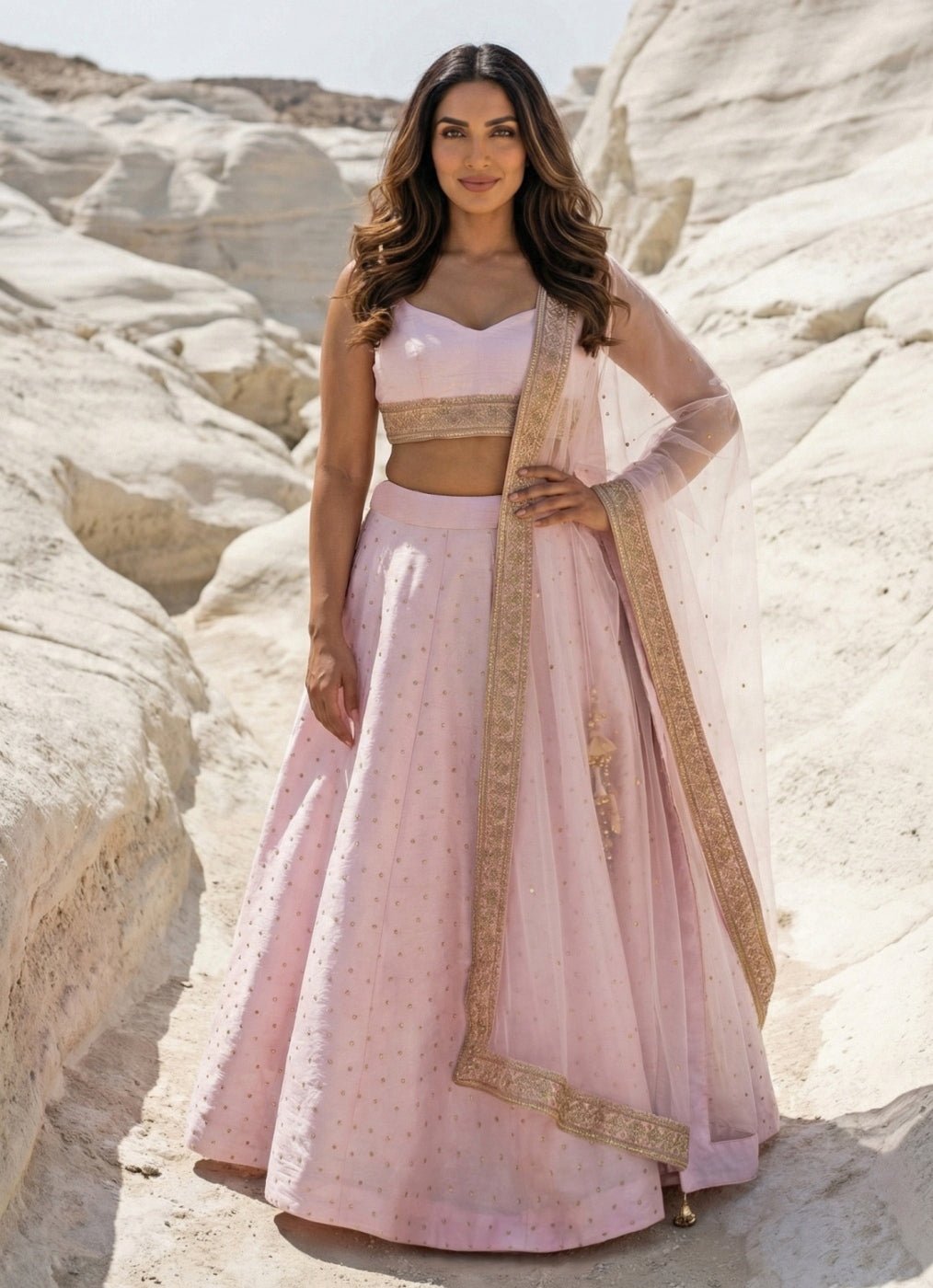 Pastel Pink Raw Silk Lehenga Set Anisha Shetty - Fabilicious Fashion