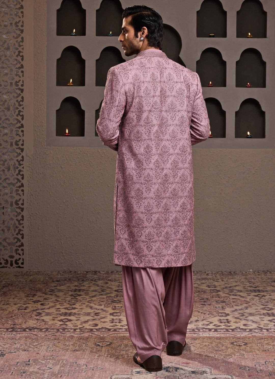 Pastel Pink Raw Silk Long Jacket Set Nitika Gujral - Men - Fabilicious Fashion