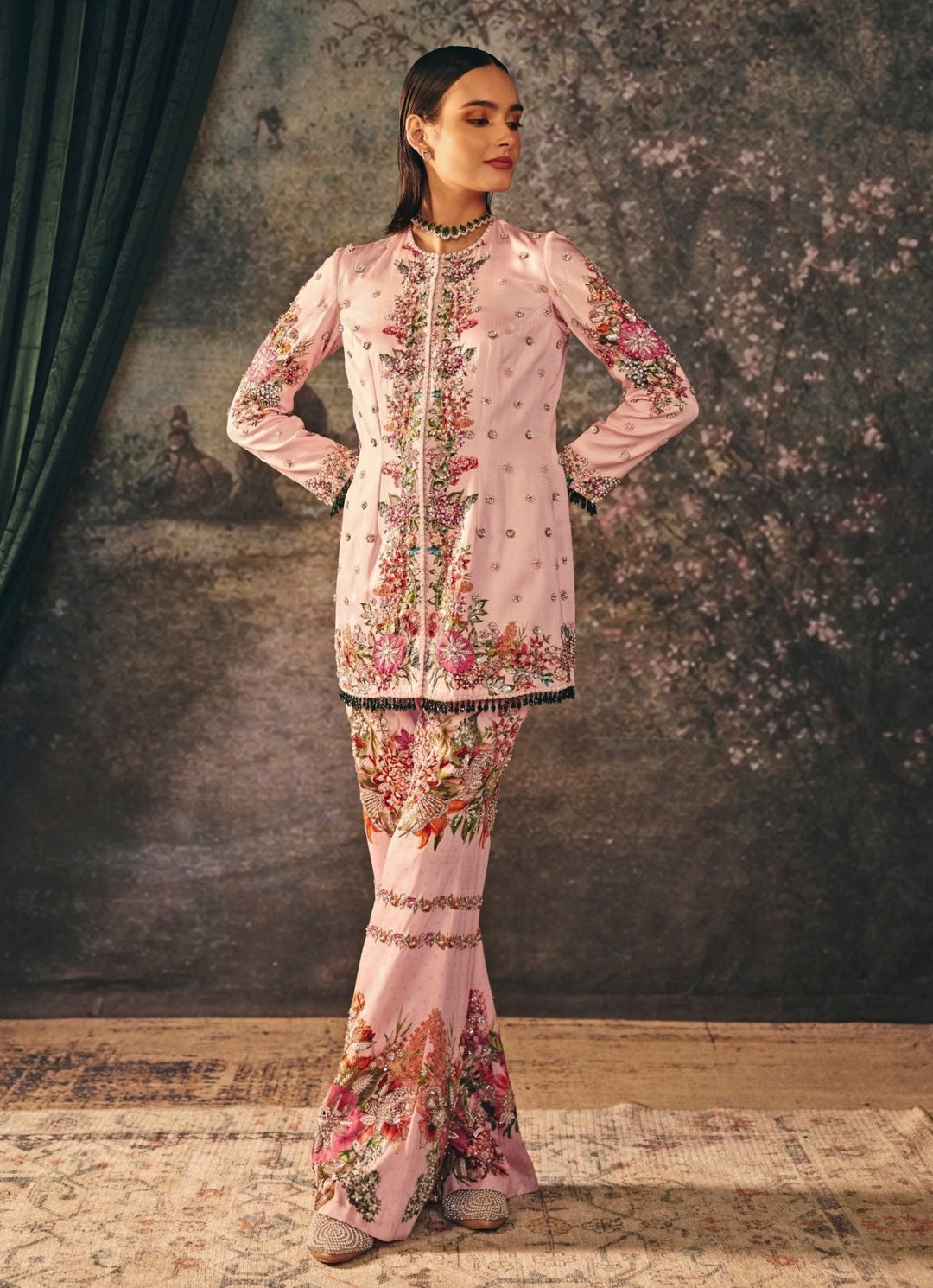 Pastel Pink Satin Kurta Palazzo Set Mani Bhatia - Fabilicious Fashion