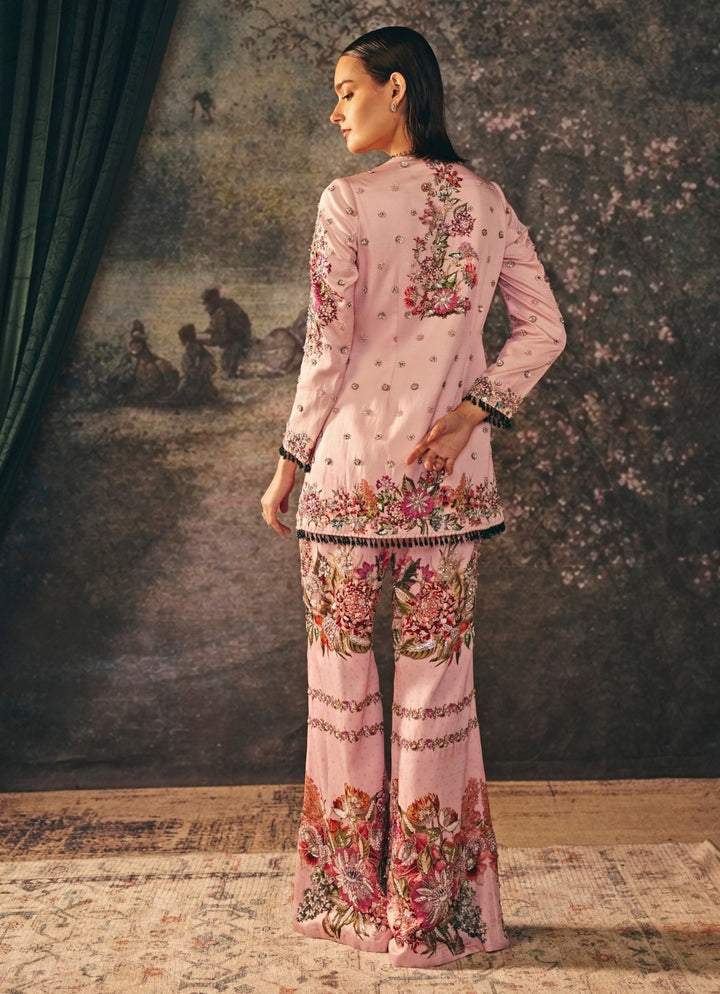 Pastel Pink Satin Kurta Palazzo Set Mani Bhatia - Fabilicious Fashion