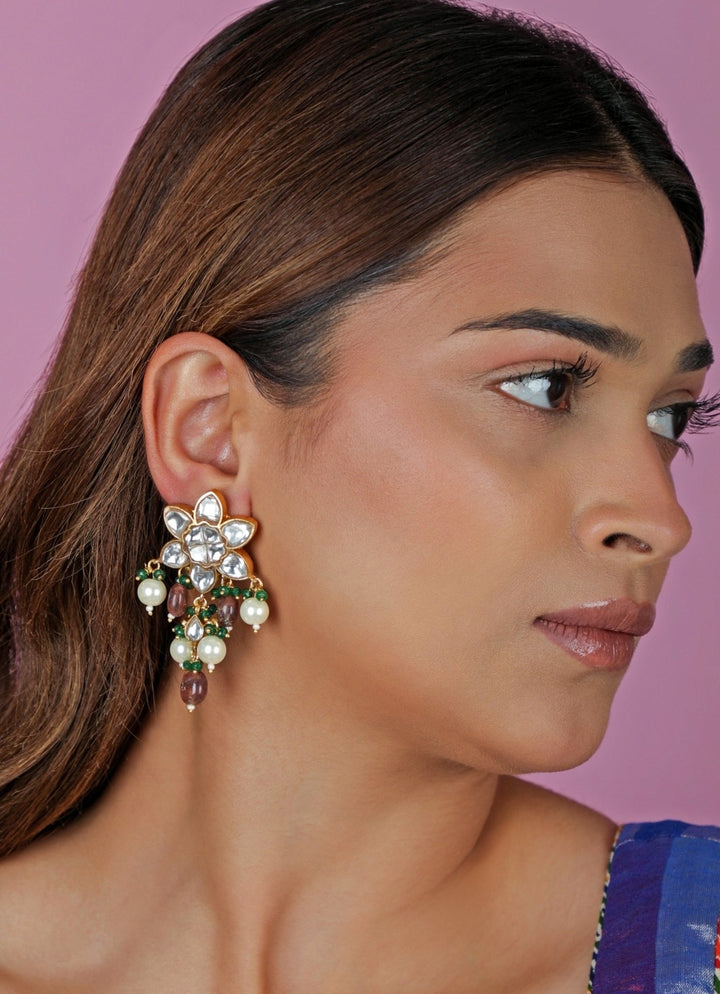 Riana Jewellery Pastel Pink &amp; Sea Green Matte Gold EarringsFabilicious Fashion