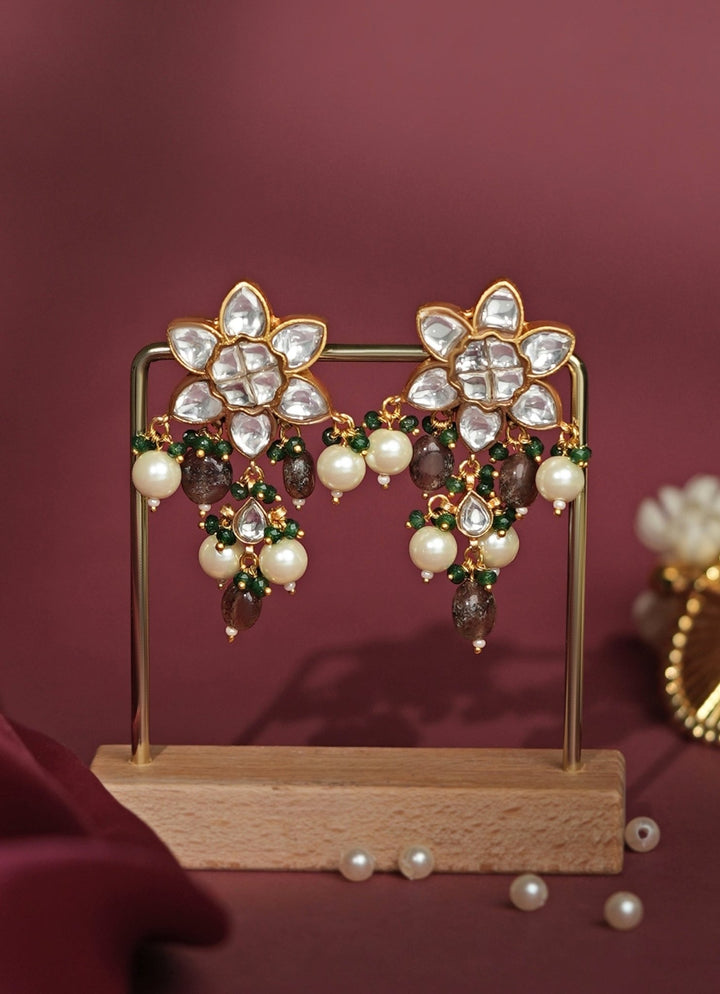 Riana Jewellery Pastel Pink &amp; Sea Green Matte Gold EarringsFabilicious Fashion