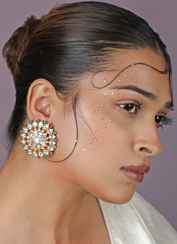 Pastel Pink &amp; Sea Green Matte Gold Stud Earrings Riana Jewellery - Fabilicious Fashion