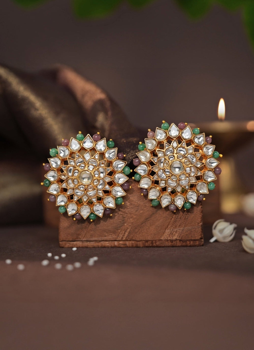 Pastel Pink & Sea Green Matte Gold Stud Earrings Riana Jewellery - Fabilicious Fashion