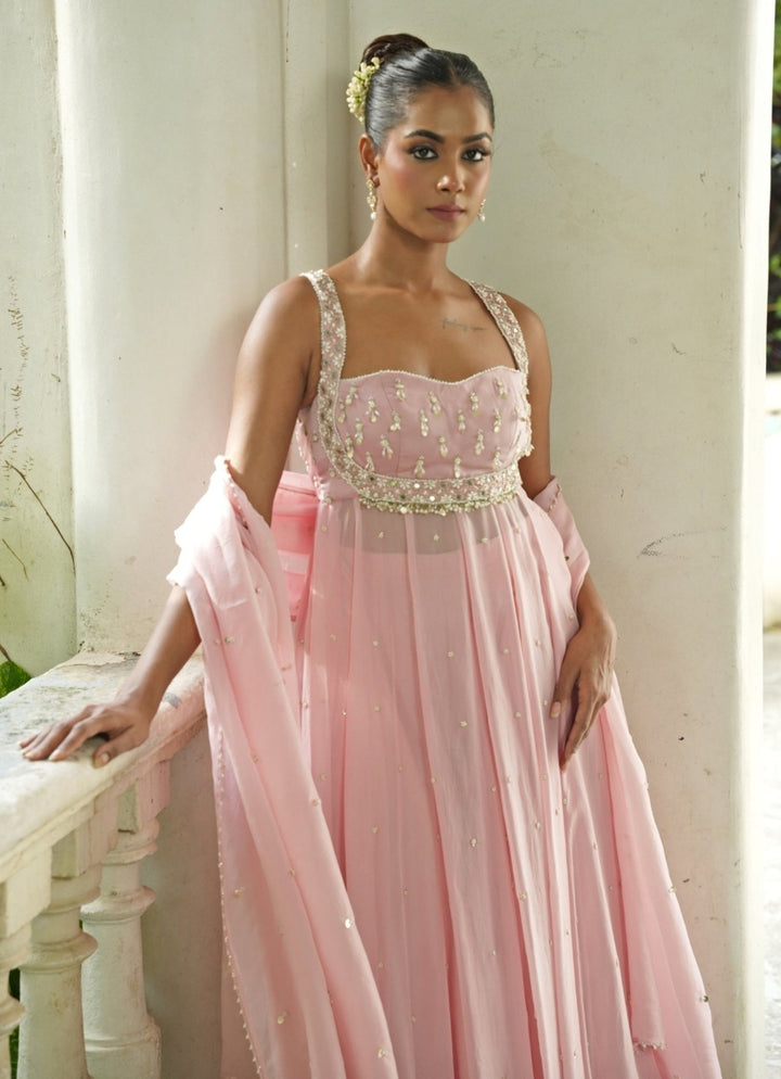 Pastel Pink Silk Anarkali Set With Sharara Enamour by Radha - Fabilicious Fashion