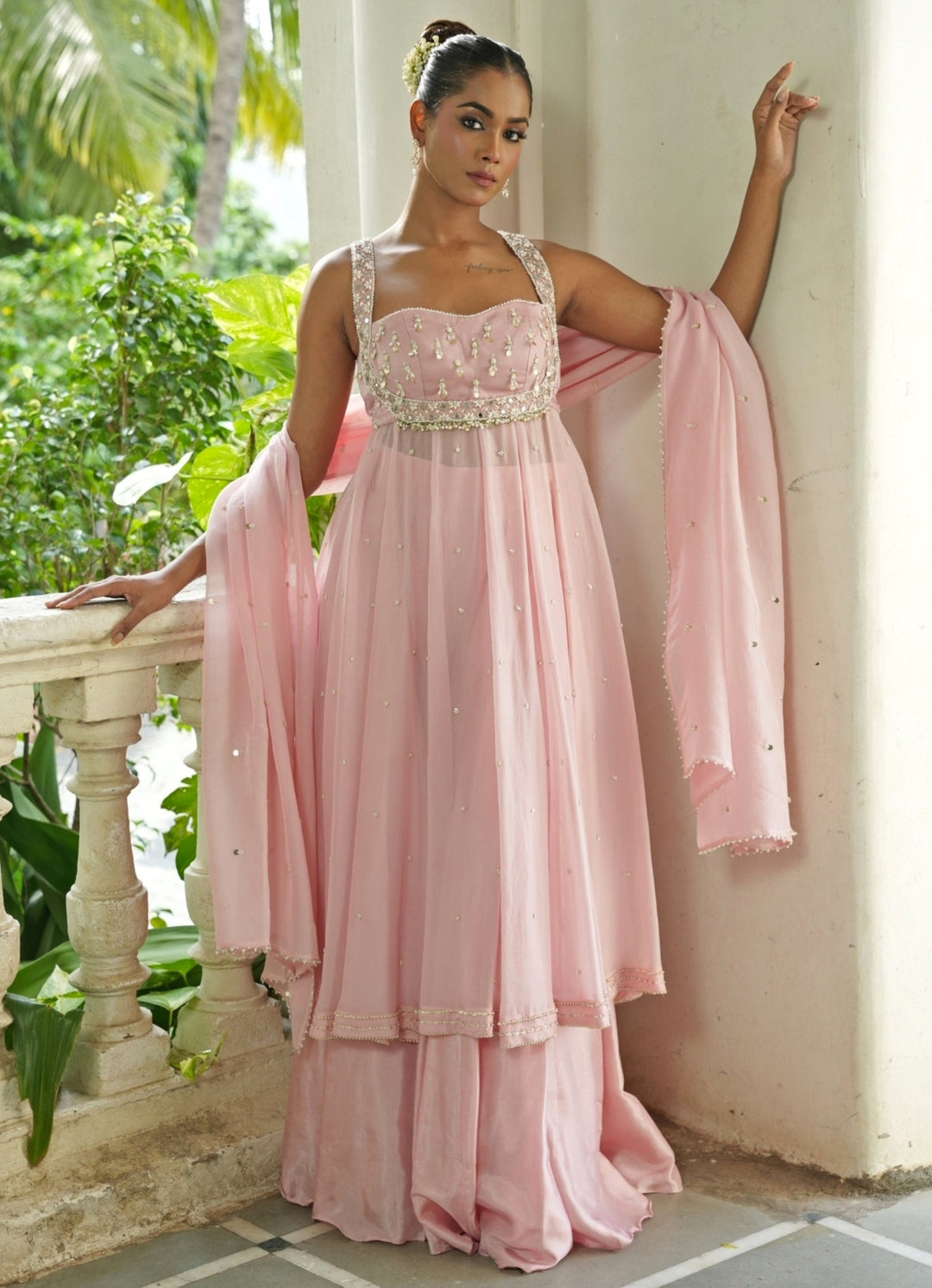 Pastel Pink Silk Anarkali Set With Sharara Enamour by Radha - Fabilicious Fashion
