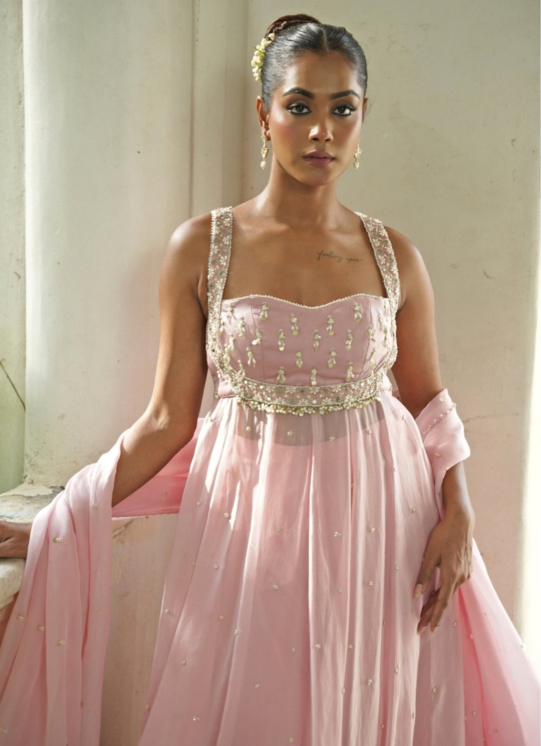 Pastel Pink Silk Anarkali Set With Sharara Enamour by Radha - Fabilicious Fashion