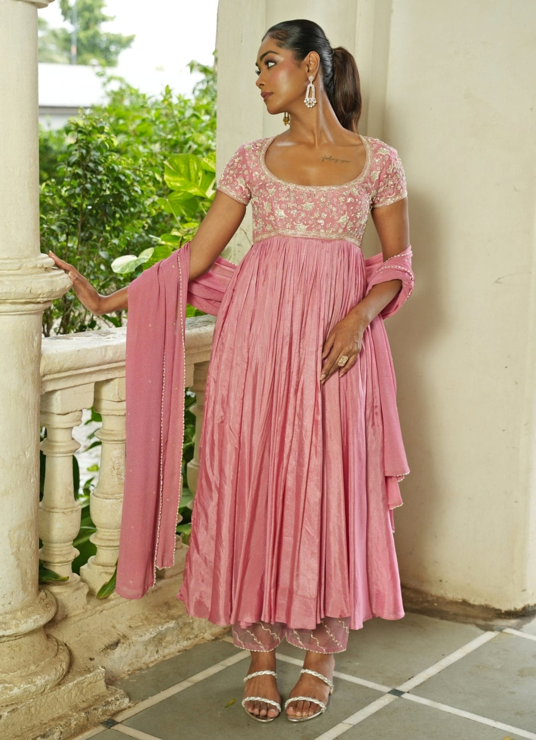 Pastel Pink Silk Anarkali Set Enamour by Radha - Fabilicious Fashion