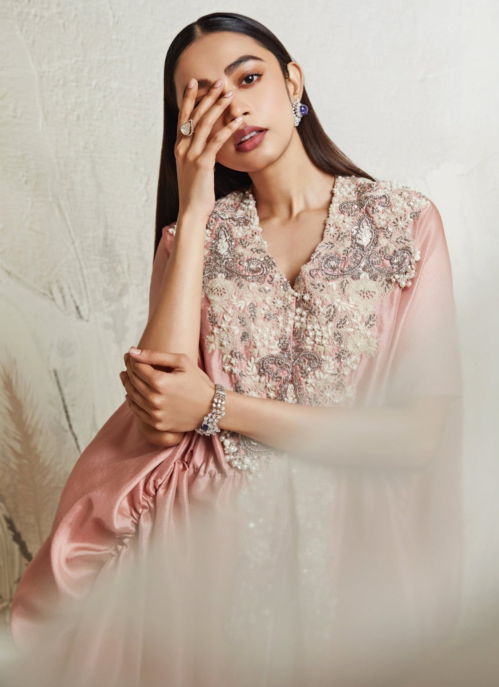 Prisho Pastel Pink Silk Kaftan Pants SetFabilicious Fashion
