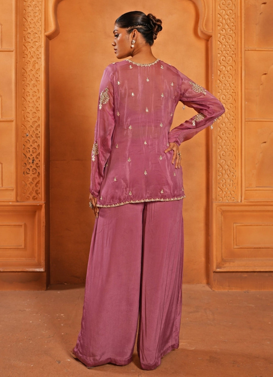 Pastel Pink Silk Organza Kurta Pants Set Enamour by Radha - Fabilicious Fashion
