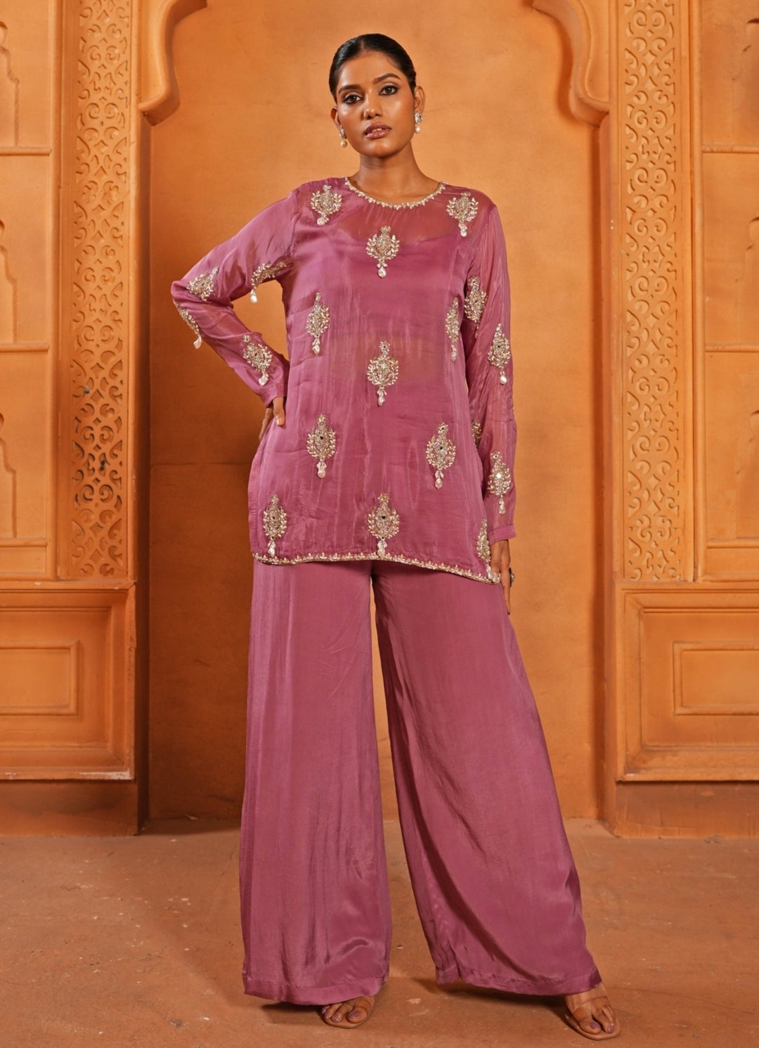 Pastel Pink Silk Organza Kurta Pants Set Enamour by Radha - Fabilicious Fashion