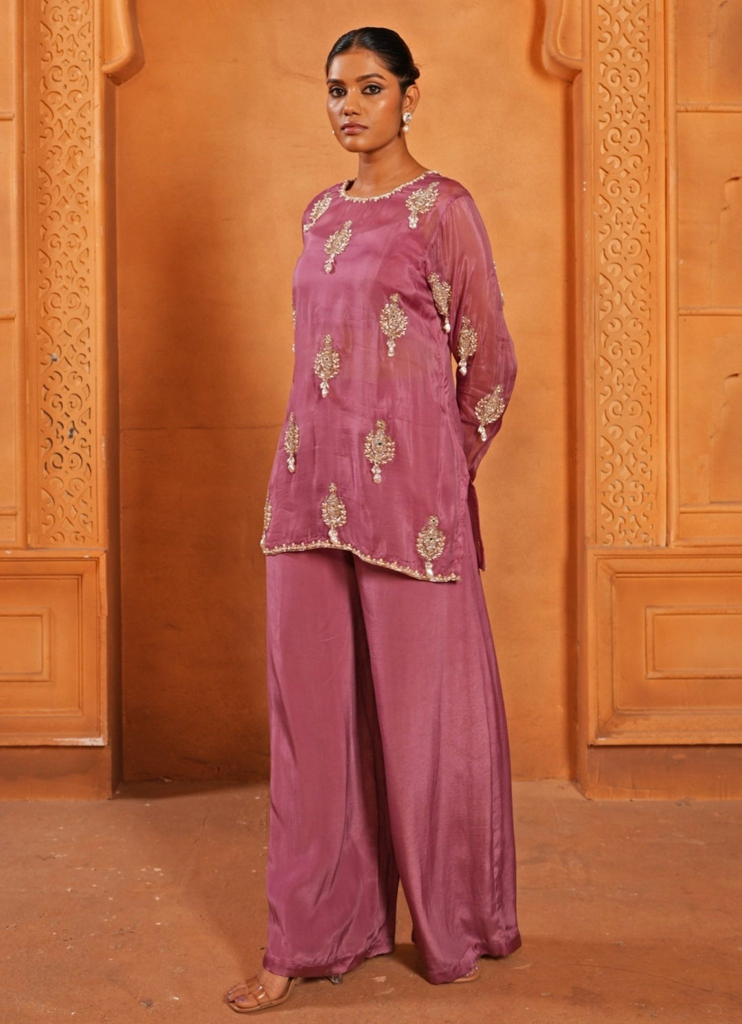 Pastel Pink Silk Organza Kurta Pants Set Enamour by Radha - Fabilicious Fashion