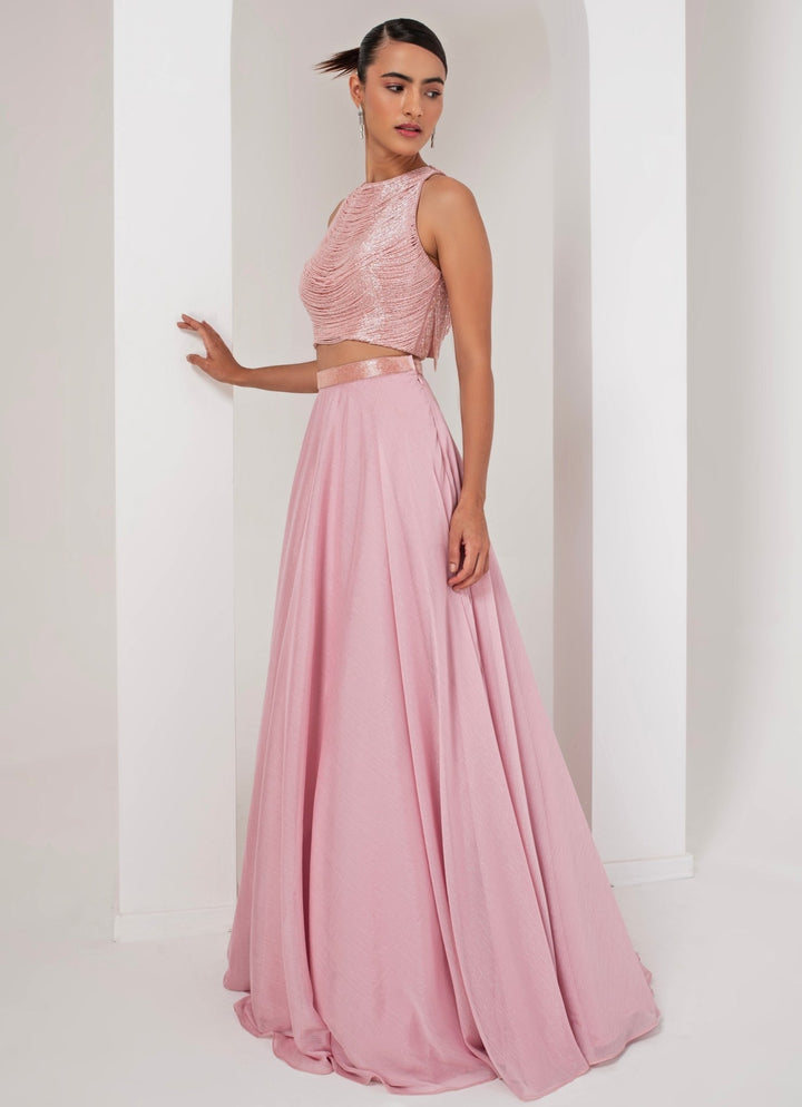 Pastel Pink Skirt and Nalki Blouse Akara - Fabilicious Fashion