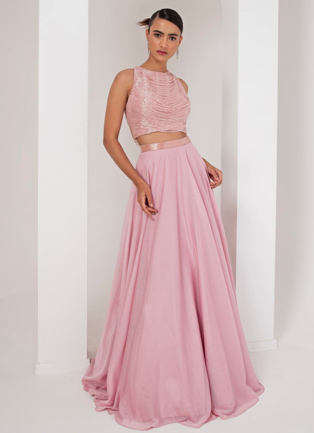 Pastel Pink Skirt and Nalki Blouse Akara - Fabilicious Fashion