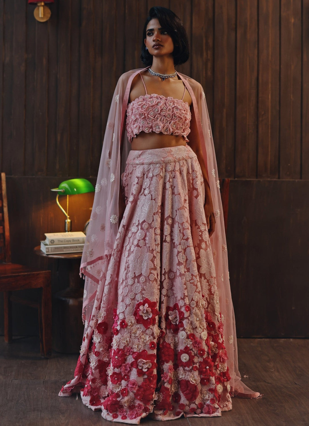 Pastel Pink Soft Net Floral Lehenga Twenty Nine - Fabilicious Fashion