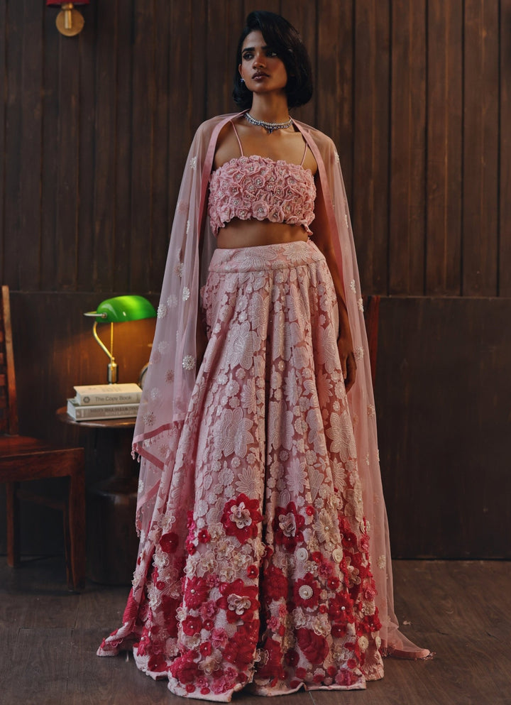 Pastel Pink Soft Net Floral Lehenga Twenty Nine - Fabilicious Fashion