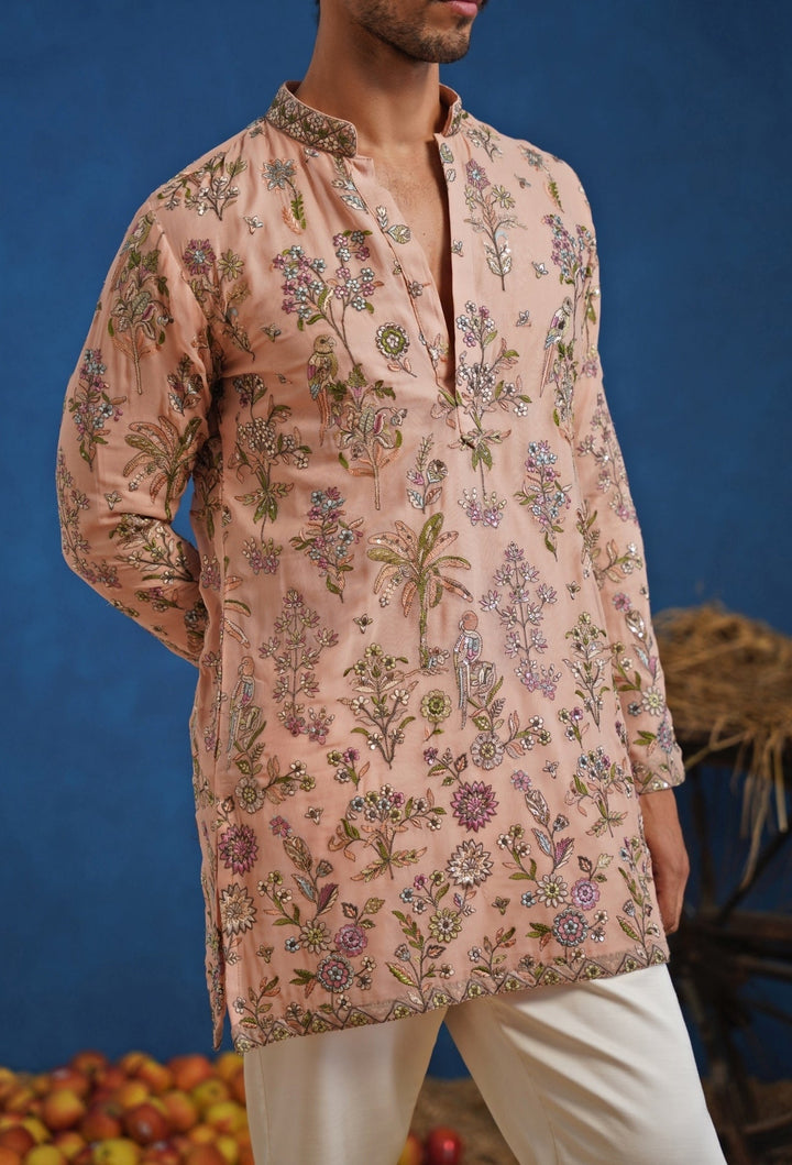 Pastel Pink Thread Georgette Short Kurta Set Kalpraag - Fabilicious Fashion