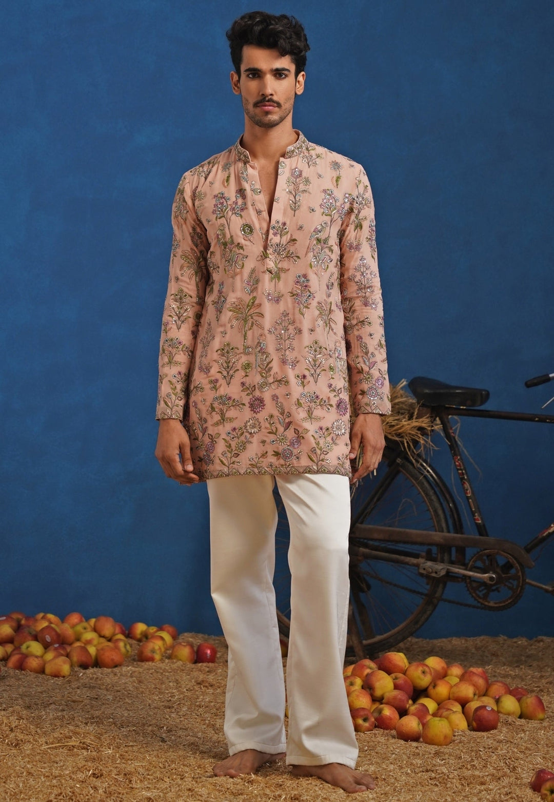 Pastel Pink Thread Georgette Short Kurta Set Kalpraag - Fabilicious Fashion