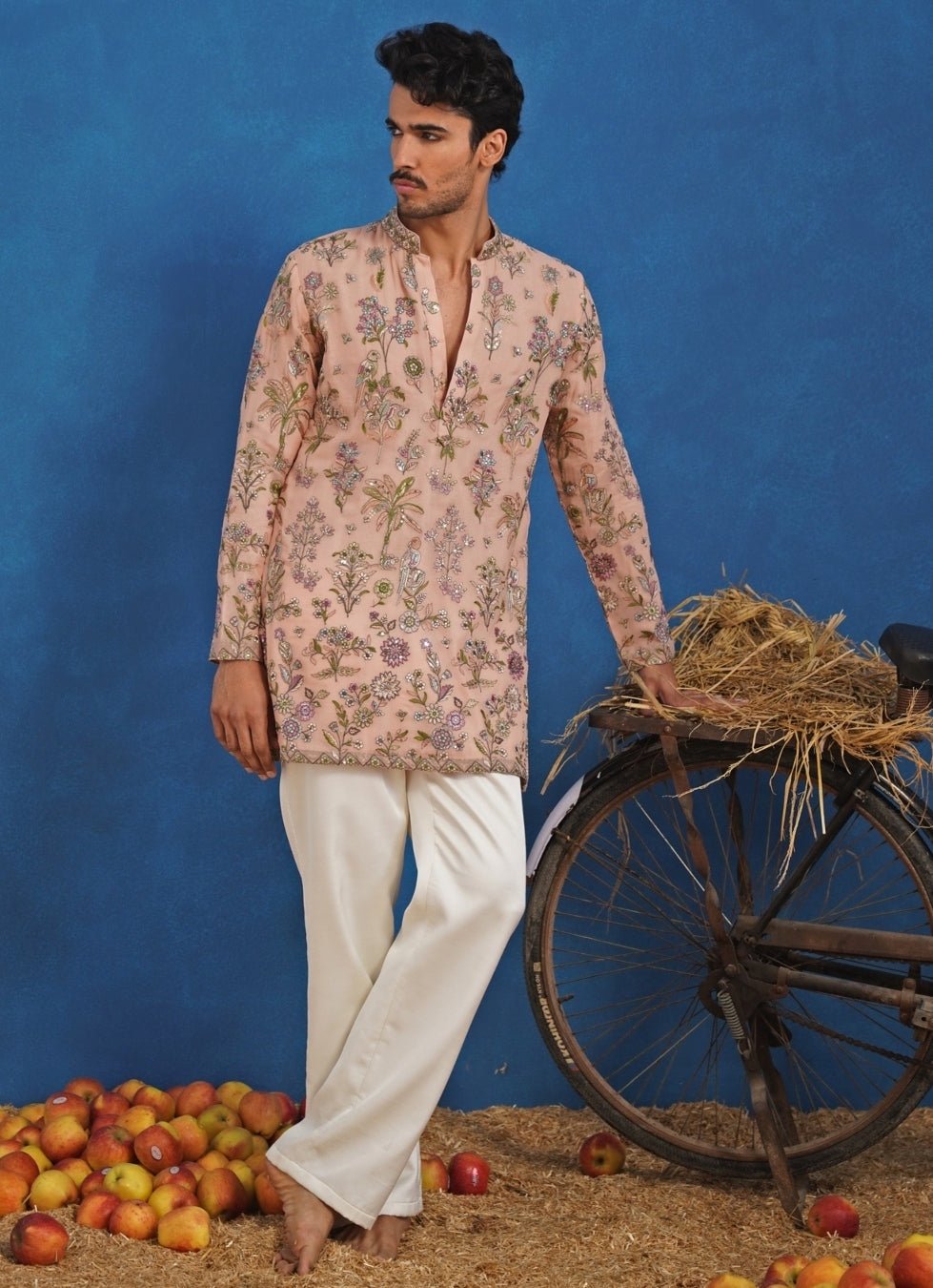 Pastel Pink Thread Georgette Short Kurta Set Kalpraag - Fabilicious Fashion