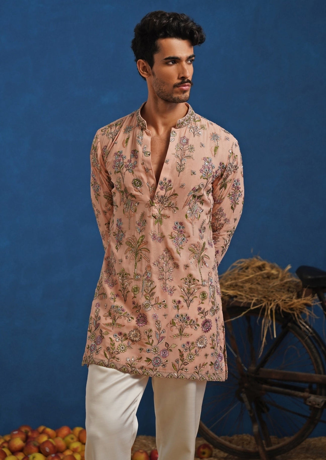 Pastel Pink Thread Georgette Short Kurta Set Kalpraag - Fabilicious Fashion