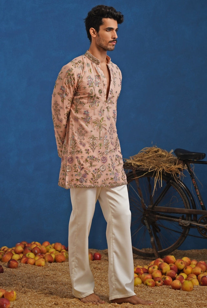 Pastel Pink Thread Georgette Short Kurta Set Kalpraag - Fabilicious Fashion