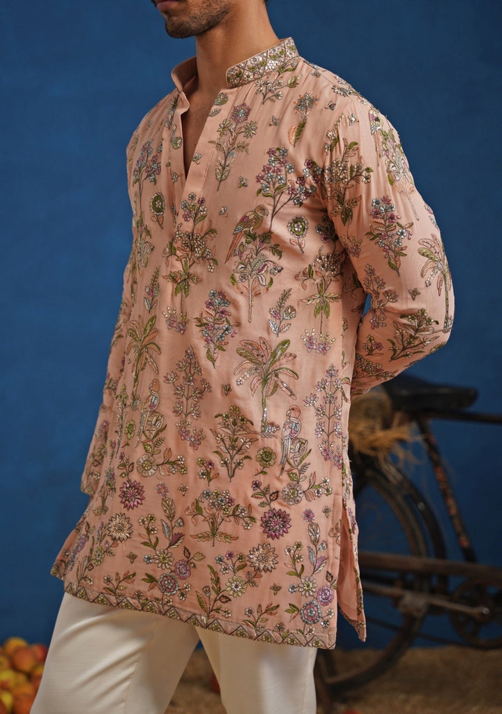 Pastel Pink Thread Georgette Short Kurta Set Kalpraag - Fabilicious Fashion