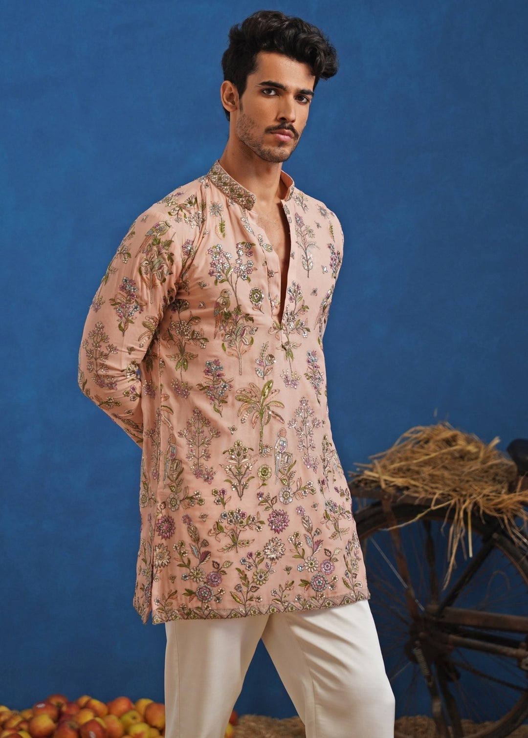 Pastel Pink Thread Georgette Short Kurta Set Kalpraag - Fabilicious Fashion