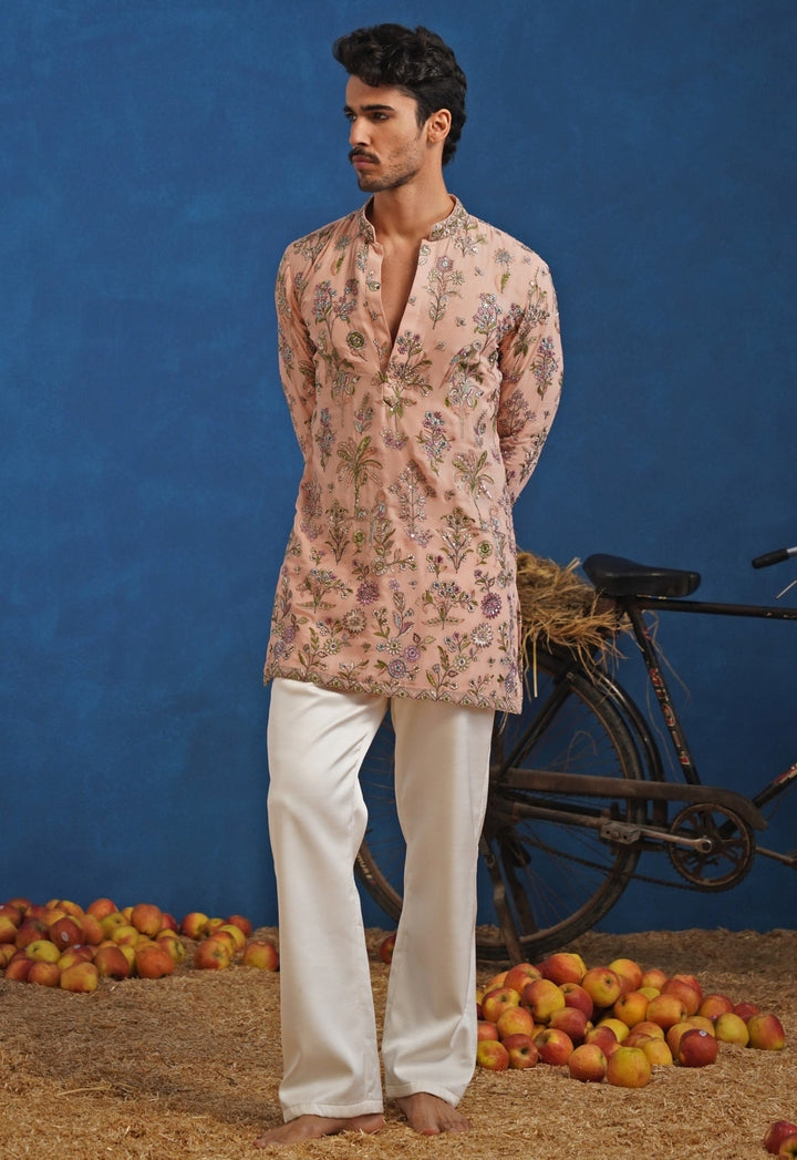 Pastel Pink Thread Georgette Short Kurta Set Kalpraag - Fabilicious Fashion