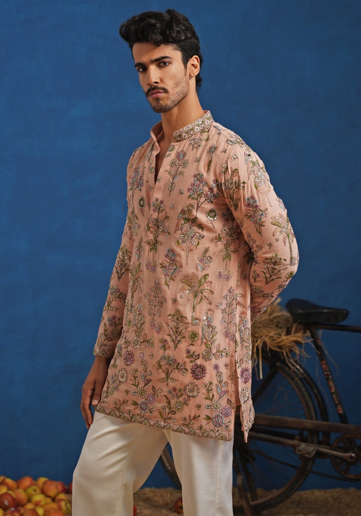 Pastel Pink Thread Georgette Short Kurta Set Kalpraag - Fabilicious Fashion