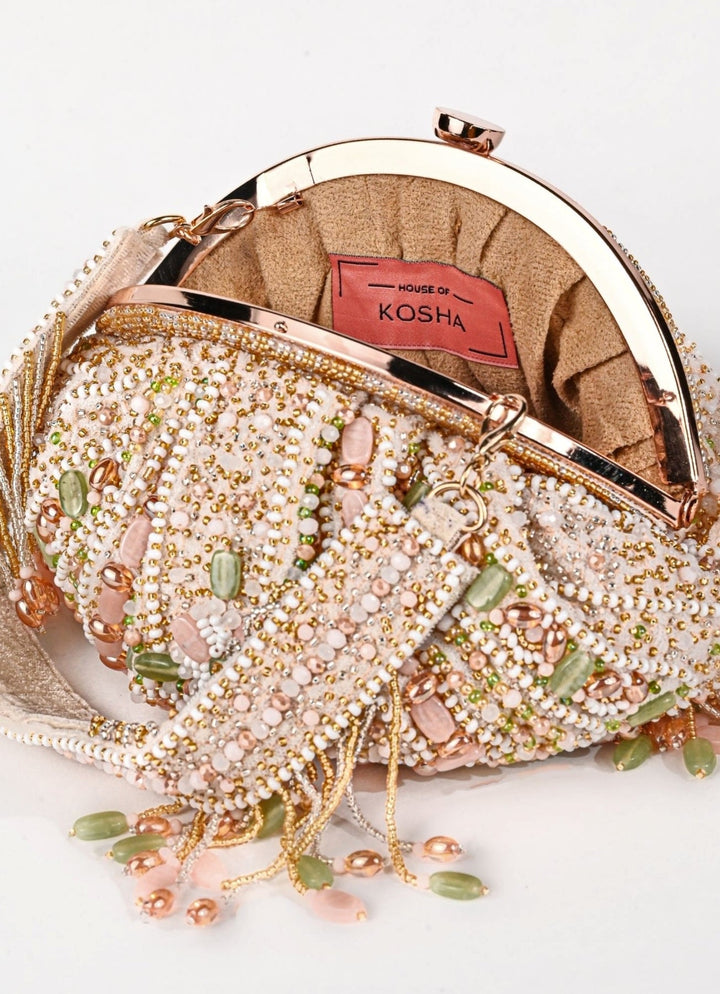 Pastel Suede Embellished Pouch House of Kosha - Fabilicious Fashion