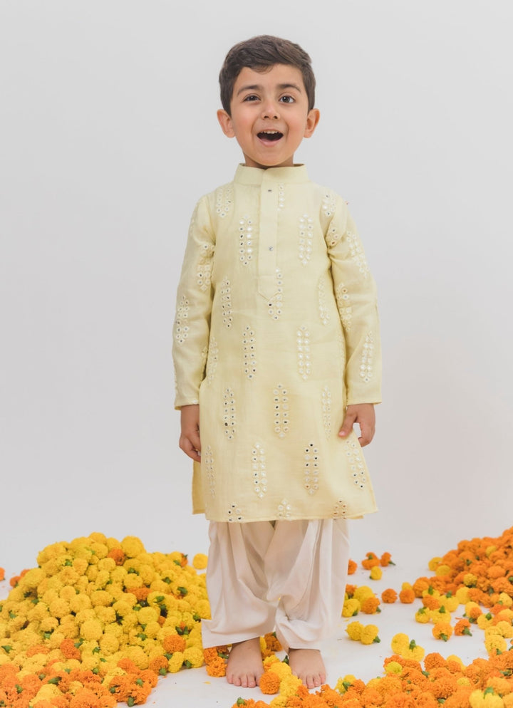 Chotibuti Pastel Yellow Chanderi Kurta SetFabilicious Fashion