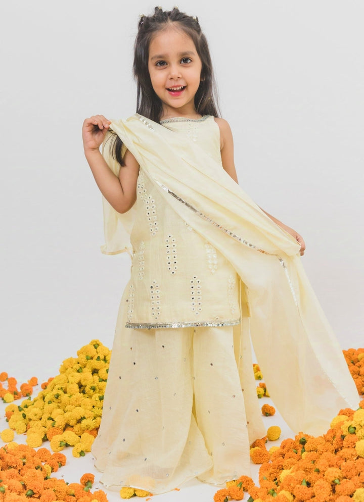 Chotibuti Pastel Yellow Chanderi Kurta Sharara SetFabilicious Fashion