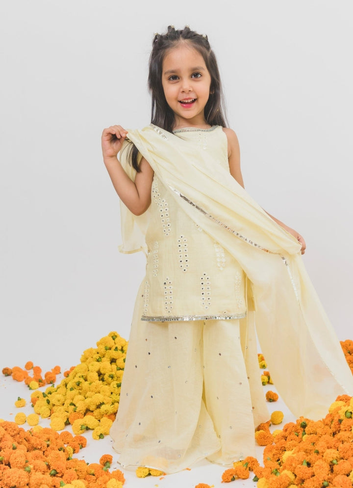 Chotibuti Pastel Yellow Chanderi Kurta Sharara SetFabilicious Fashion