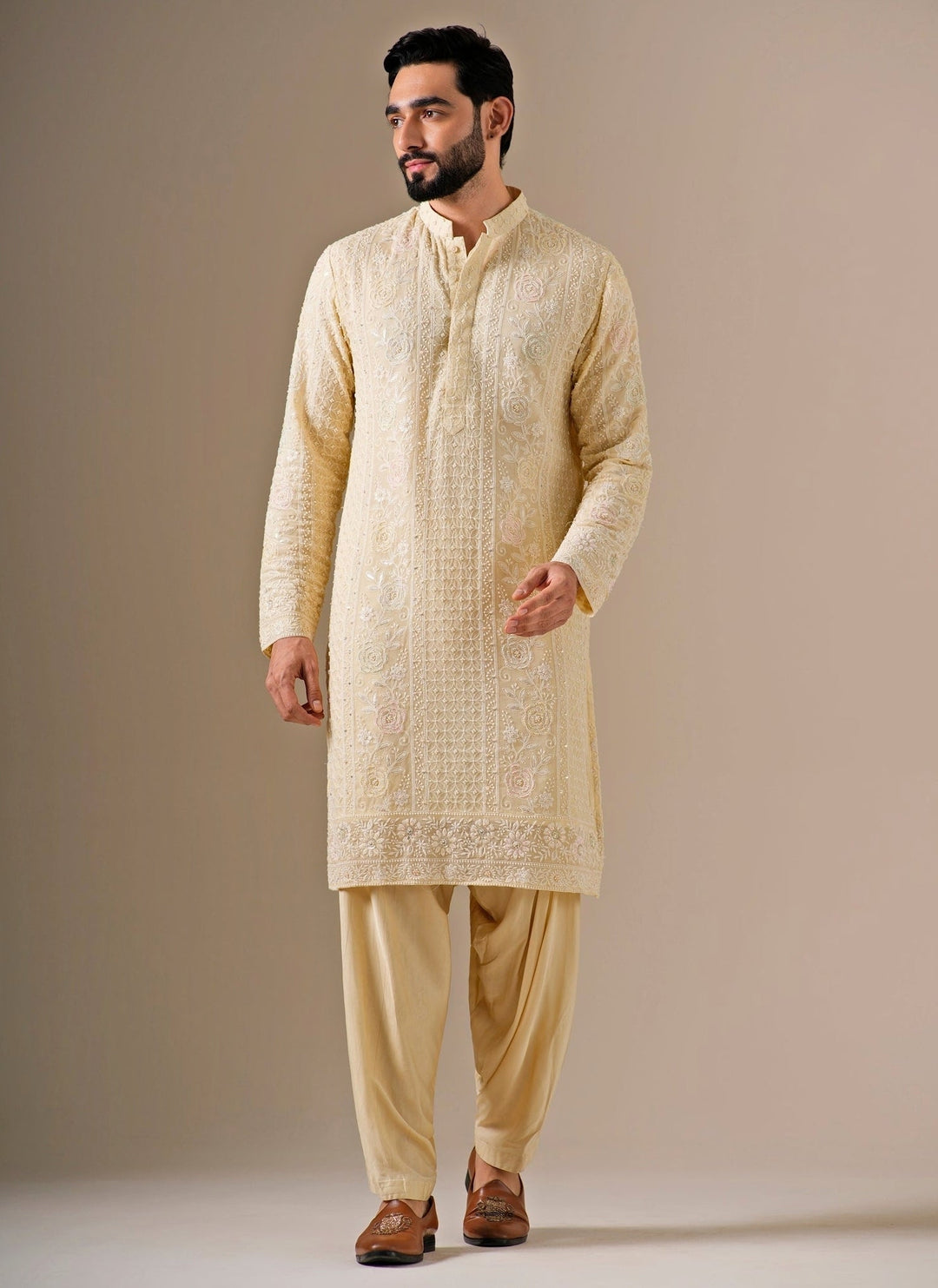 Darzi House Pastel Yellow Cotton Chanderi Kurta SetFabilicious Fashion