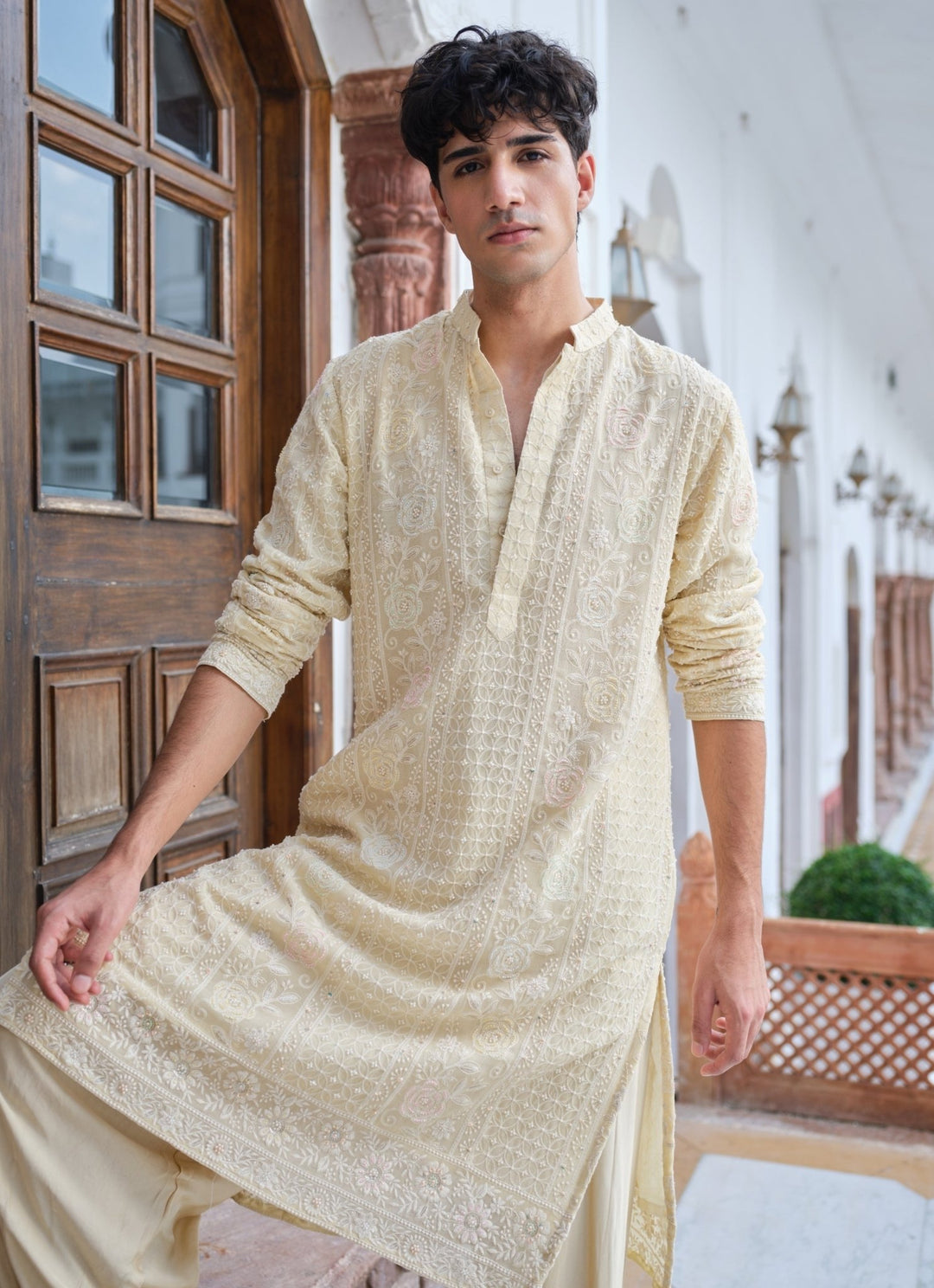 Darzi House Pastel Yellow Cotton Chanderi Kurta SetFabilicious Fashion