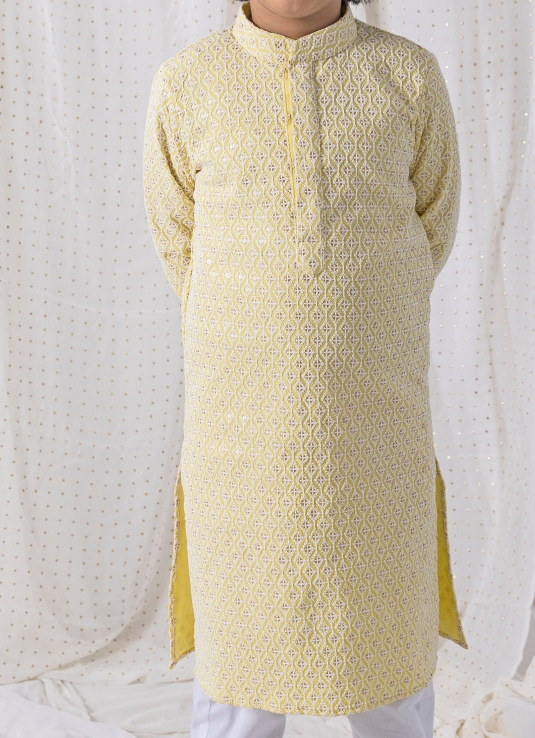 Pastel Yellow Cotton Kurta Set Chotibuti - Fabilicious Fashion