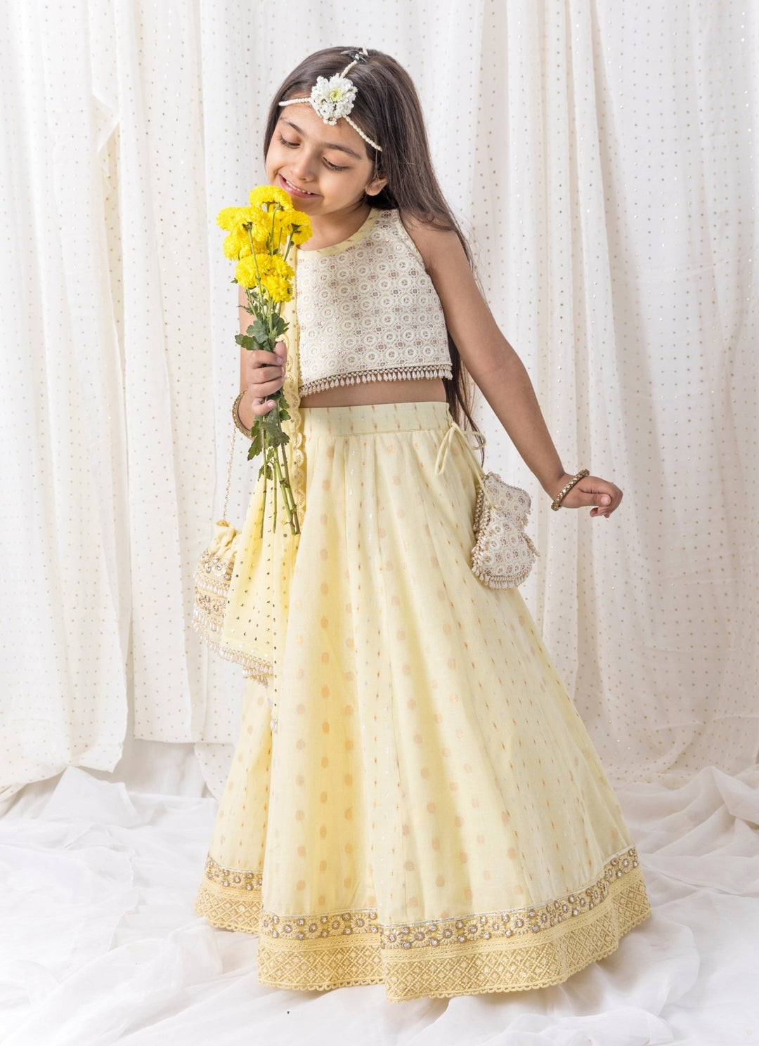 Chotibuti Pastel Yellow Cotton LehengaFabilicious Fashion