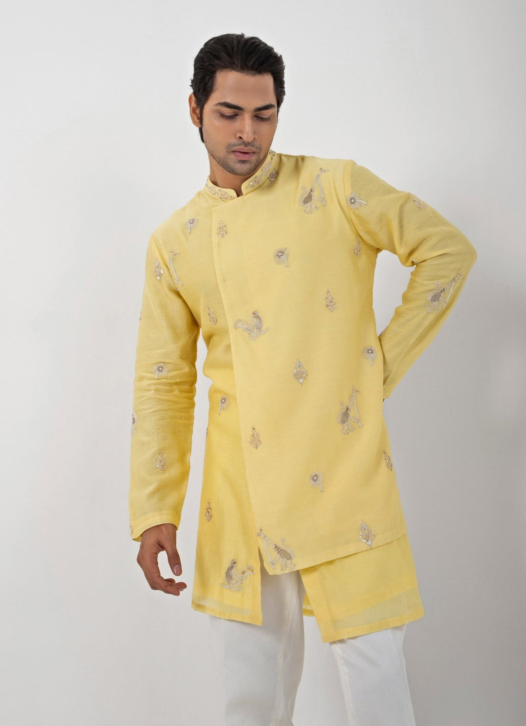 Pastel Yellow Embroidered Chanderi Kurta Pant Set Smriti - Fabilicious Fashion