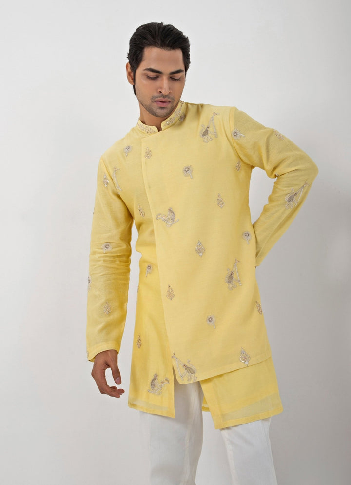 Pastel Yellow Embroidered Chanderi Kurta Pant Set Smriti - Fabilicious Fashion