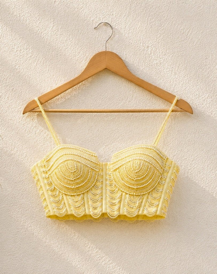 Pastel Yellow Georgette Sharara With Pearl Blouse Anisha Shetty - Fabilicious Fashion