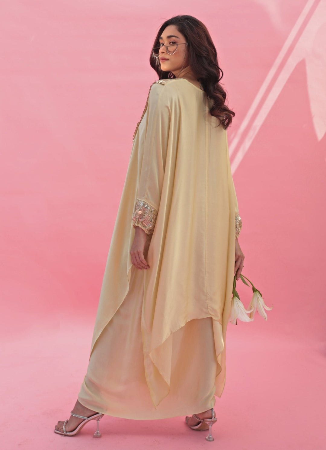 Pastel Yellow Hand Embroidered Kaftan Skirt Set Prahnaaya - Fabilicious Fashion