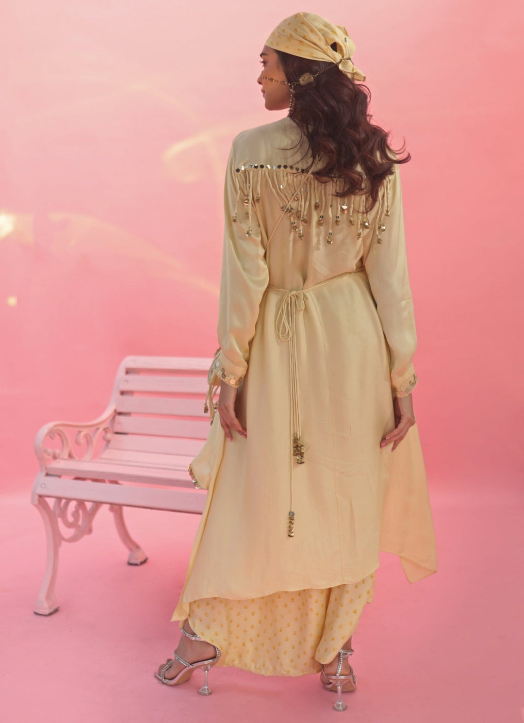 Pastel Yellow High - Low Asymmetric Top And Dhoti Skirt Set Prahnaaya - Fabilicious Fashion