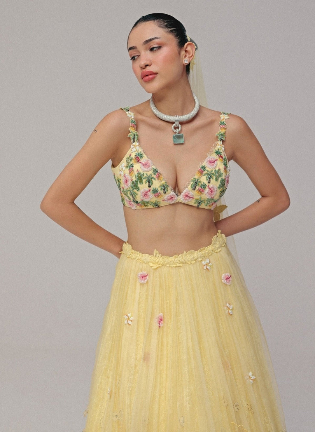The Little Black Bow Pastel Yellow Organza Silk Lehenga SetFabilicious Fashion