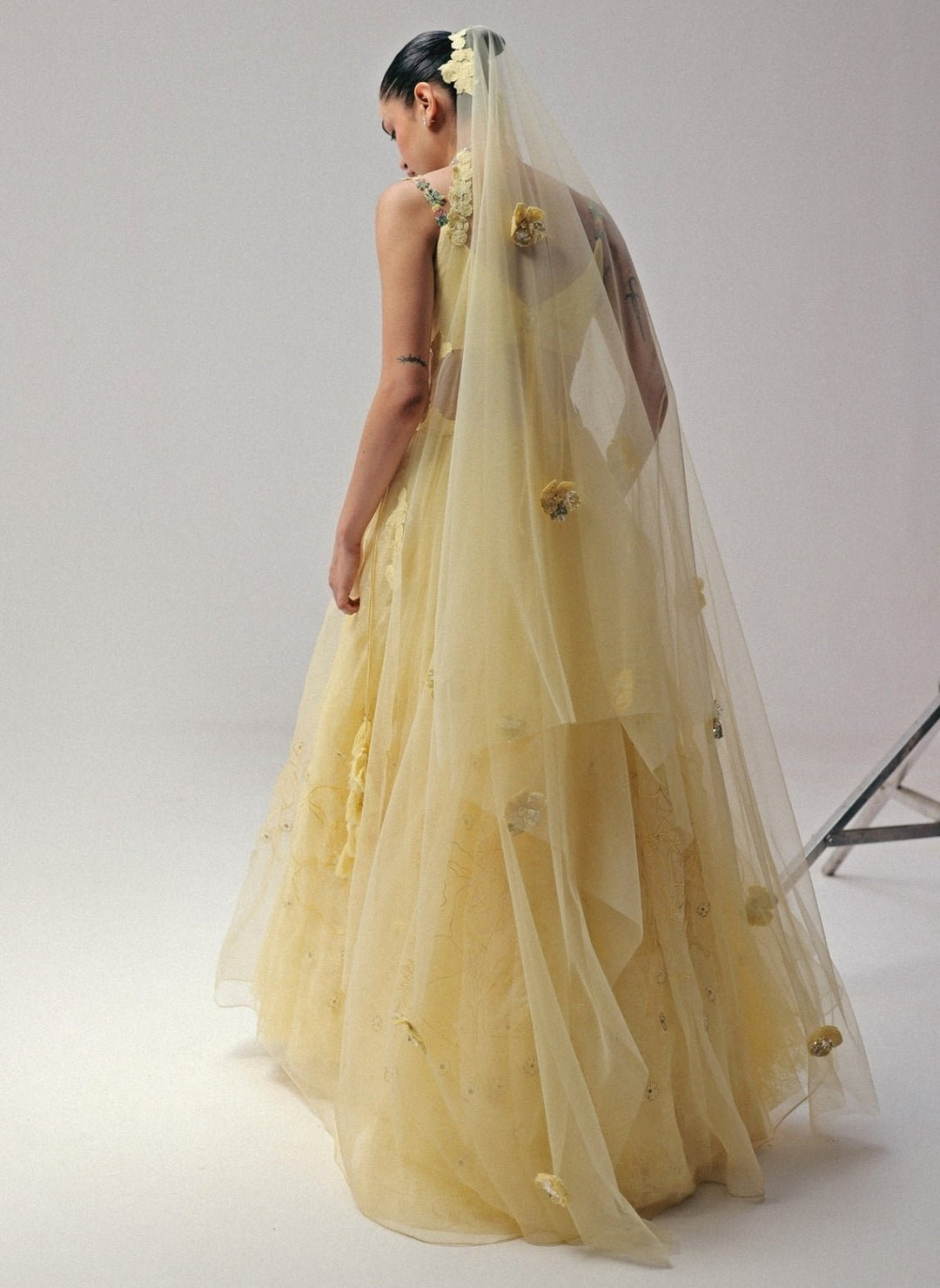 The Little Black Bow Pastel Yellow Organza Silk Lehenga SetFabilicious Fashion