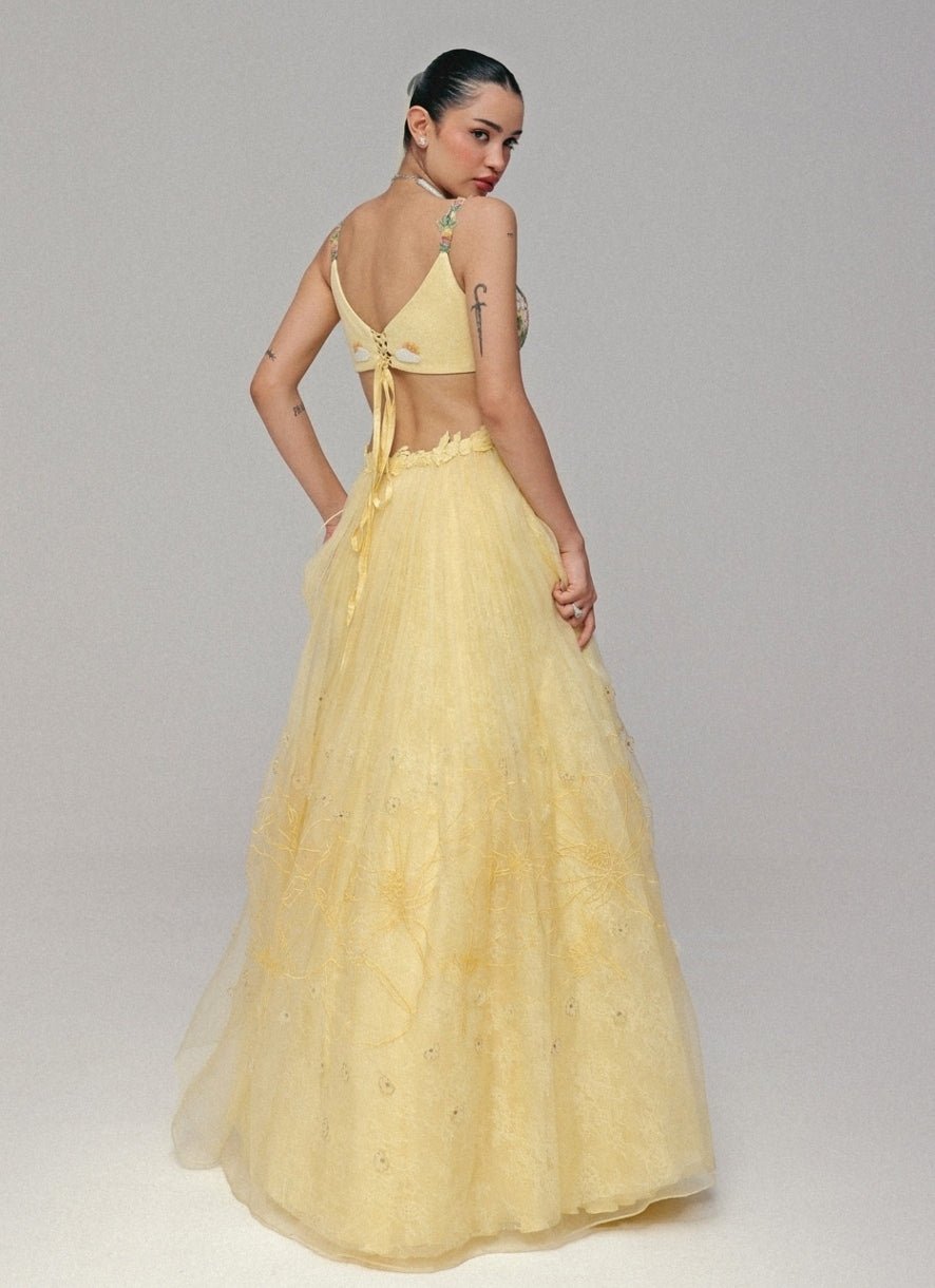 The Little Black Bow Pastel Yellow Organza Silk Lehenga SetFabilicious Fashion