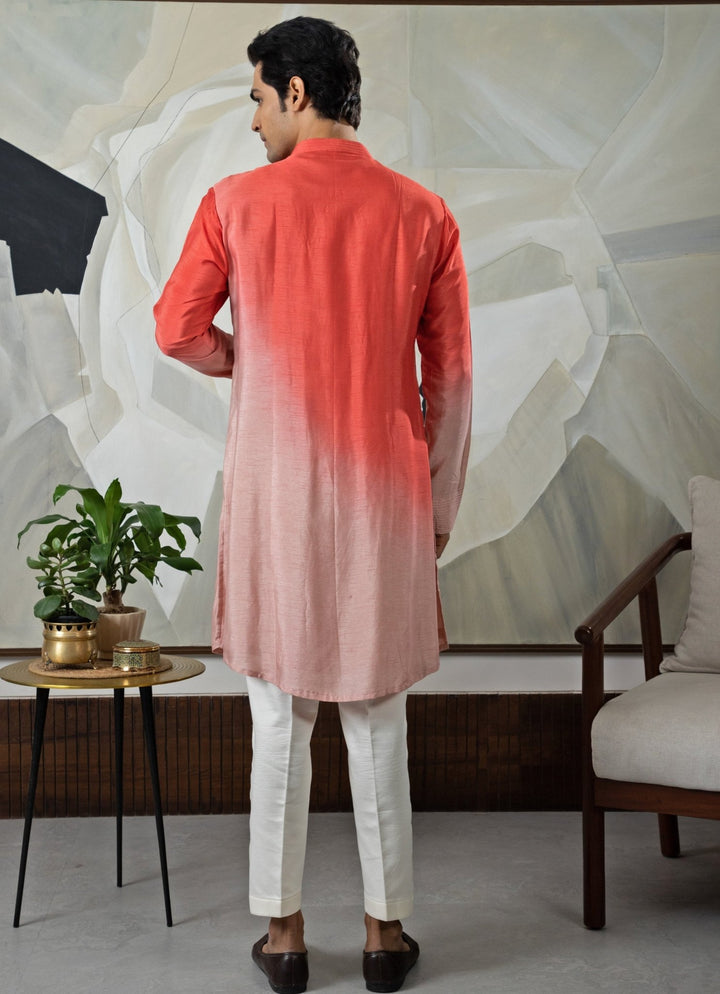 Peach and Coral Ombre Kurta with Ivory Pant Set Smriti - Fabilicious Fashion