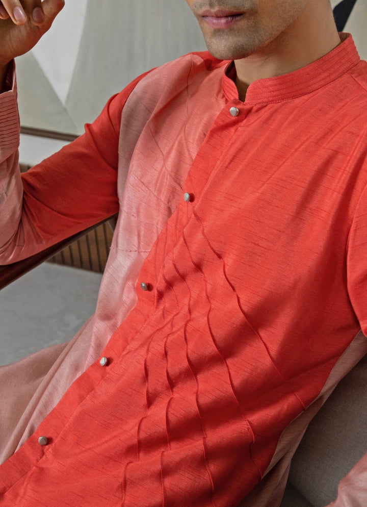 Peach and Coral Ombre Kurta with Ivory Pant Set Smriti - Fabilicious Fashion